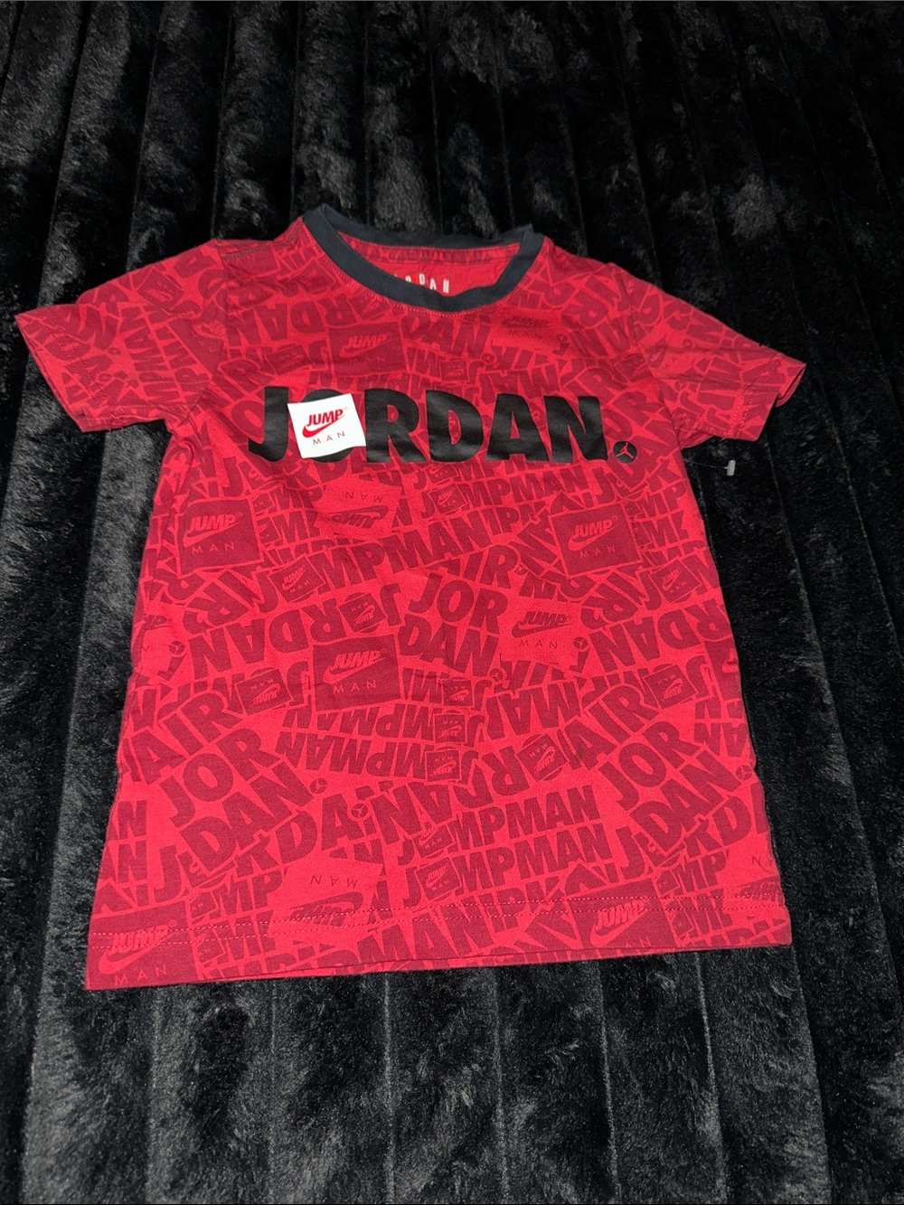 Jordan Red Short Sleeve Graphic Tee with Black Logo